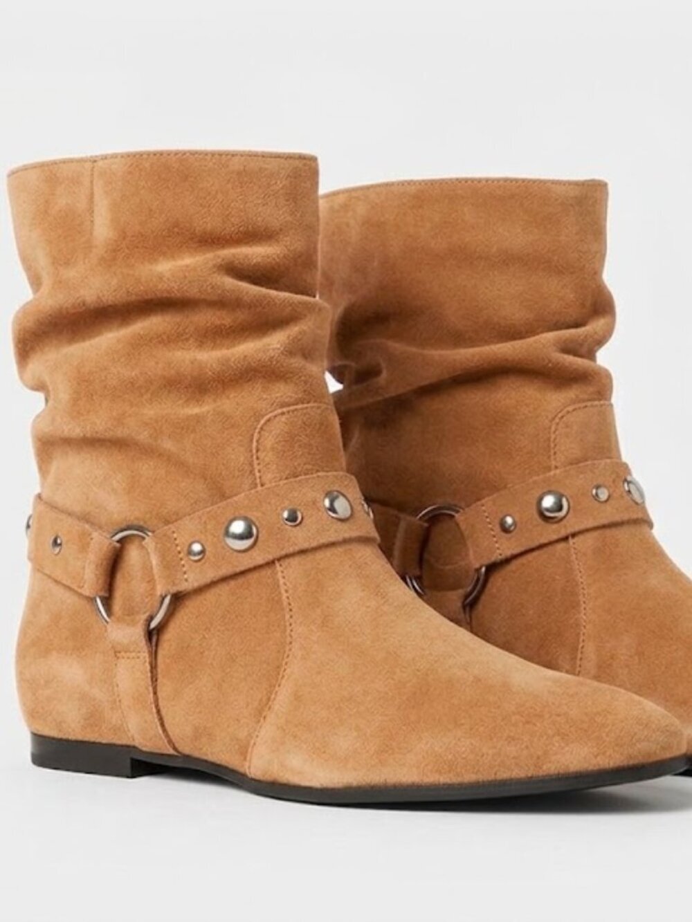 New Comjuy Brown Suede Slouch Boots Silver Studs - Women Size 8, NIB